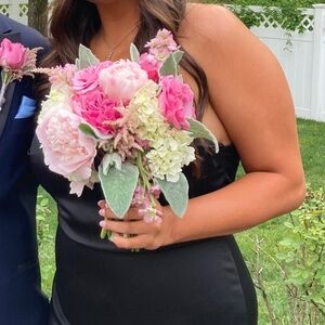 Classic black strapless La Femme gown size 12